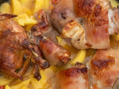 Peka croata, carne y verduras cocinadas bajo campana de hierro, plato tradicional de Dalmacia
